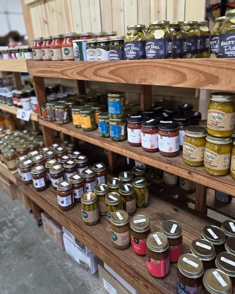 Wingards Market jars on shelf in market