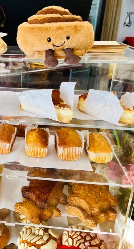 Countertop display of fresh-baked pastries