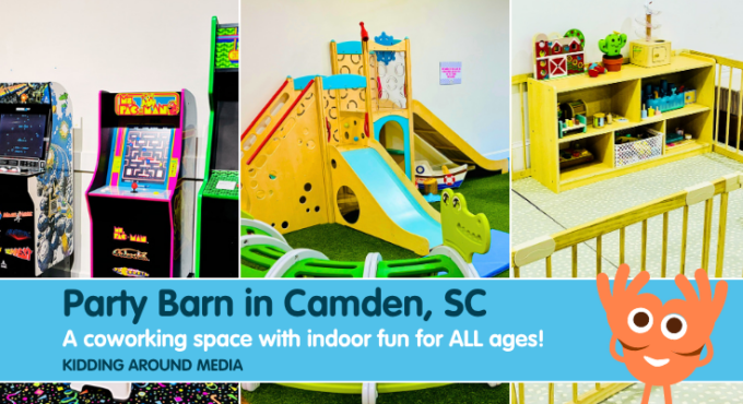 Featured image for Party Barn Play Adventure in Camden, SC showing arcade games, indoor playground, and baby play zone