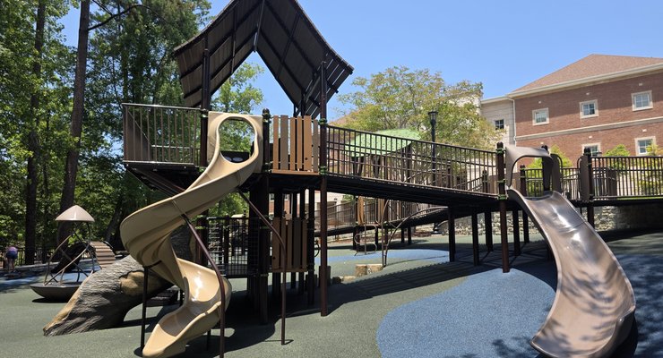 Hive playground structure with covered roof and multiple slides at Virginia Hylton Park in Lexington SC