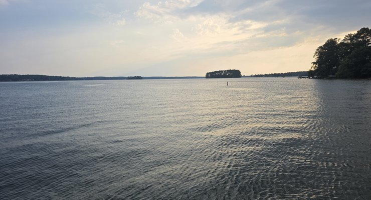 Golden hour sunset light over Lake Murray seen from Dreher Island State Park dock in South Carolina