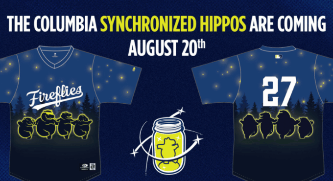 Columbia Fireflies Synchronized Hippos Night coming August 20th, 2026