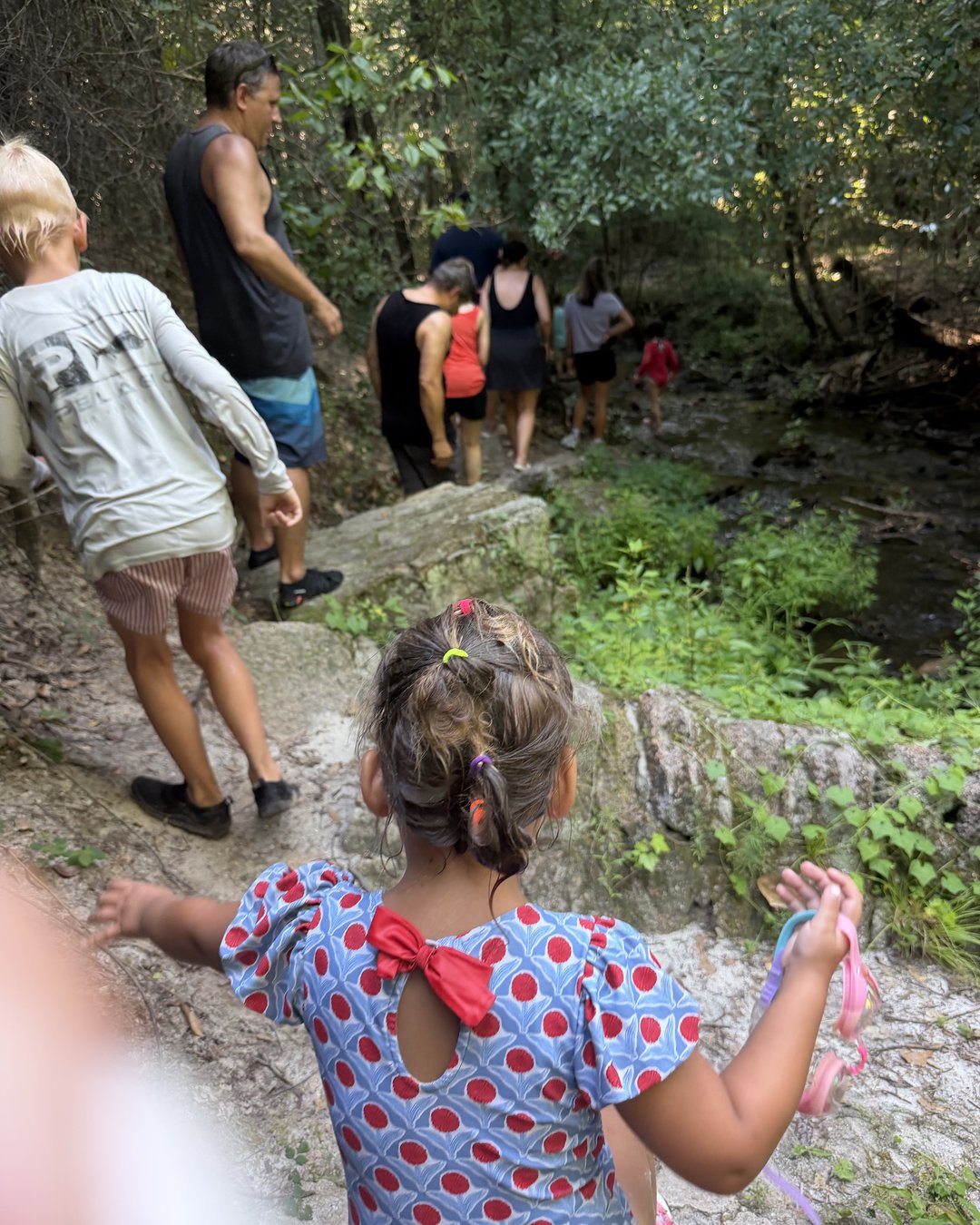 Kids hiking on a wooded trail at Poinsett State Park Wedgefield SC