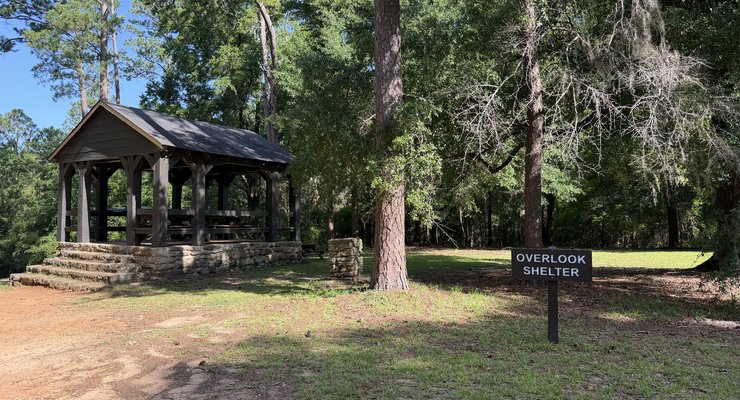 Scenic overlook with CCC-built shelter at Poinsett State Park in Wedgefield SC