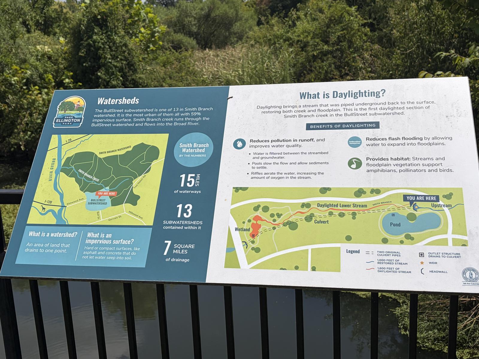 Page Ellington Park Columbia SC - interpretive signage along Smith Branch Creek